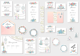 Naklejka premium Watercolor wedding invitation cards suite