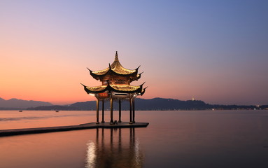 West Lake pavilion Hangzhou China - 198158625