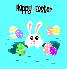 Fototapeta premium cute easter bunny in the hole with egg,rabbit with blue back ground ,animals vector.