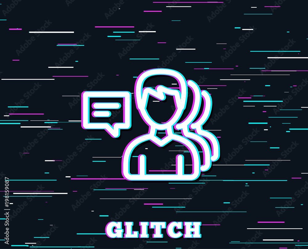 Poster glitch effect. group of men line icon. human communication symbol. teamwork sign. background with co