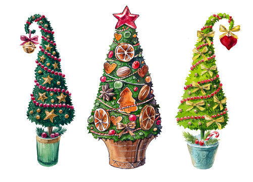 Christmas trees (topiary) on the white background (isolated)