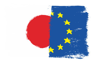 Japan Flag & European Union Flag Vector Hand Painted with Rounded Brush