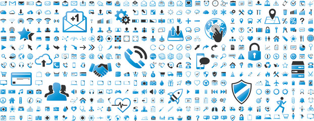 Black and blue web business technology icons set