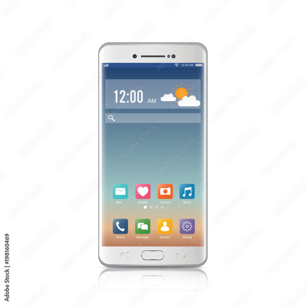 Poster new realistic mobile white smartphone modern style. vector smartphone with ui icons. isolated on whi