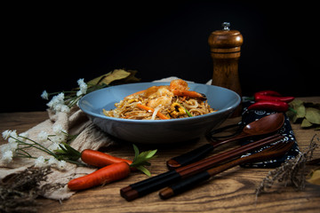 asian food fried noodle on the table