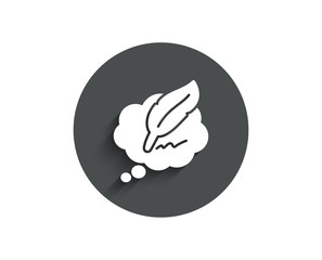 Obraz premium Copywriting speech bubble simple icon. Feather sign. Copyright symbol. Circle flat button with shadow. Vector