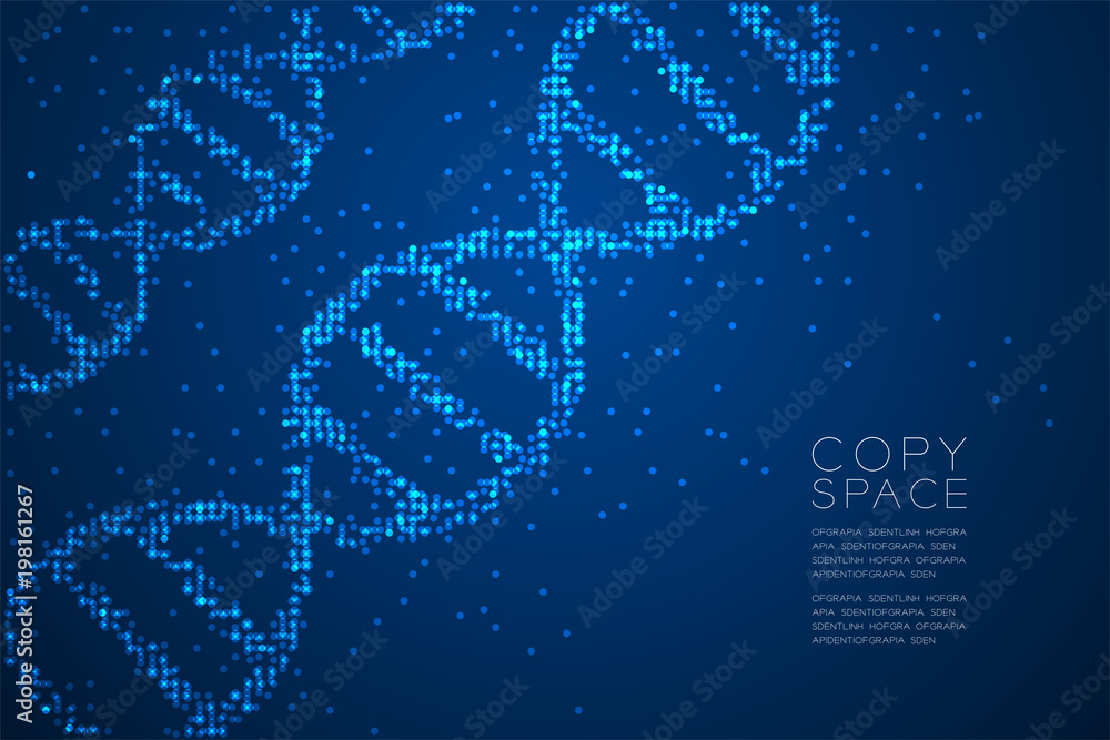 Poster abstract geometric circle dot pattern dna shape, science concept design blue color illustration isol