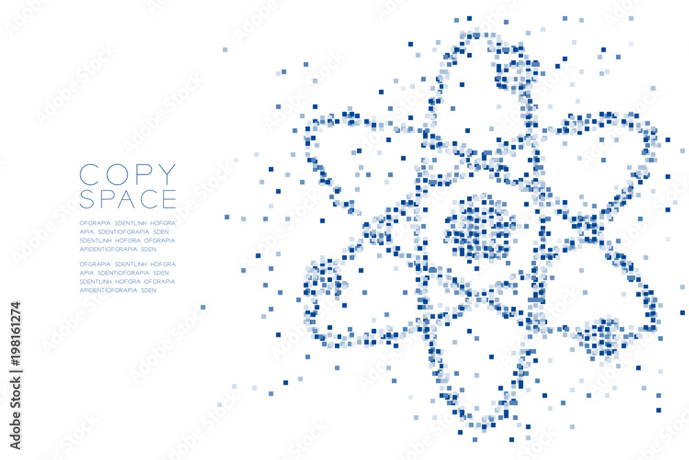 Poster abstract geometric square box pattern atom symbol shape, science concept design blue color illustrat