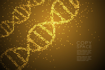 Abstract Geometric Circle dot pattern DNA shape, Science concept design gold color illustration isolated on brown gradient background with copy space, vector eps 10