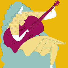 LONG BLUE HAIR WOMAN PLAYING DOUBLE BASS.
Serie of funny illustrations with cool musicians and instruments.