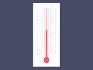 Celsius and Fahrenheit thermometer. Flat design. Vector illustration