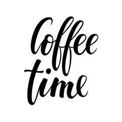 coffee time. Hand drawn brush pen lettering on isolated background.