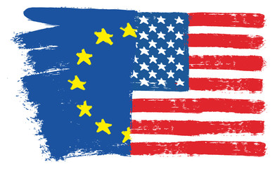 European Union Flag & United States of America Flag Vector Hand Painted with Rounded Brush