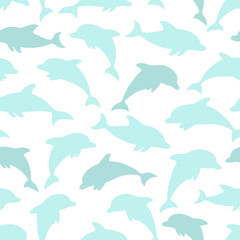 Seamless pattern with dolphin on white. design for holiday greeting card and invitation of baby shower, birthday, child clothes.