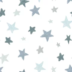 Tapeten Vektorkindermuster mit strukturierten Sternen des Gekritzels. Vektor nahtloser Hintergrund, schwarz, grau, weiß, skandinavischer Stil © Hulinska Yevheniia