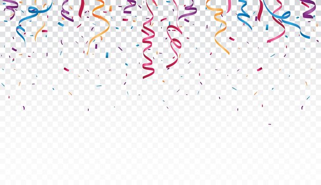 Celebration with Colorful ribbon and confetti, isolated on transparent background