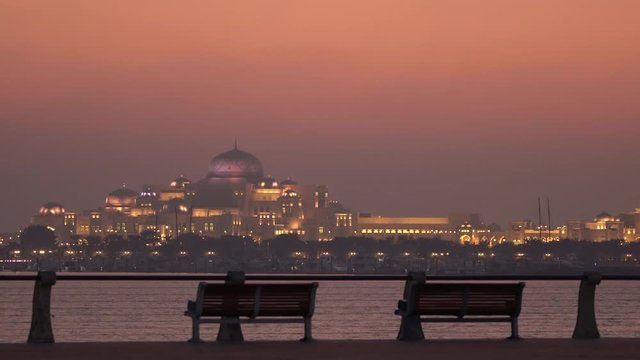 UAE Presidential Palace seen at dusk in Abu Dhabi