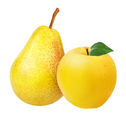 Fresh yellow apple isolated on white background with clipping path