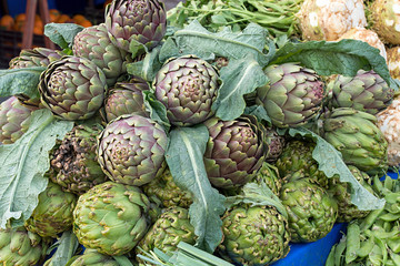 artichokes on market place of Side Turkey