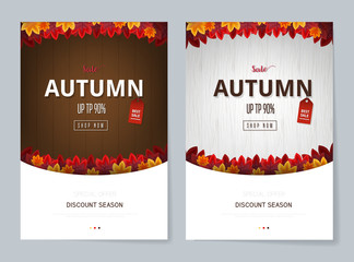 Autumn sale background layout decorate with leaves for shopping sale or promo poster and frame leaflet or web banner.Vector illustration template.