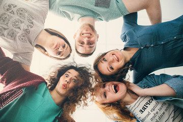 Group of people in circle . Friends looking down  . Concepts about...