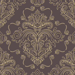 Classic seamless vector golden pattern. Damask orient ornament. Classic vintage brown and golden background