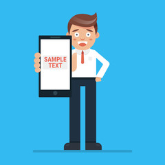 hand of businessman hold phone and touch phone ,business concept,flat design,vector eps10