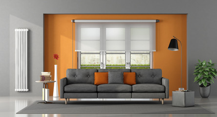 Gray orange living room