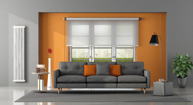 Gray orange living room