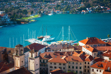 Top view of the old town in Kotor, Montenegro