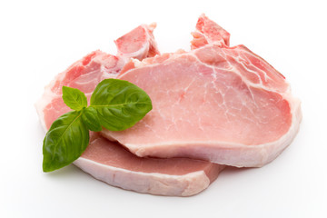 Fresh raw beef steak isolated on white background, top view.
