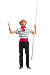 Caucasian man in traditional gondolier costume and hat - obrazy, fototapety, plakaty