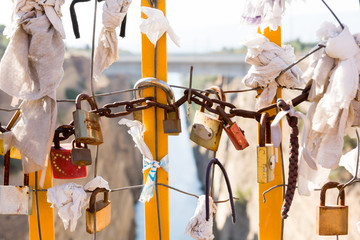 Love Locks on the Corinthian canal bridge , Greece 