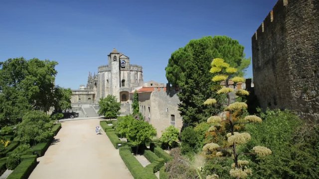 Convent of Christ landscape. Tourism in Portugal. Templar Monastery or Convent of Christ from ancient walls. Tomar city of Knights Templar.