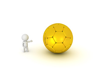 3D Character showing golden soccer football