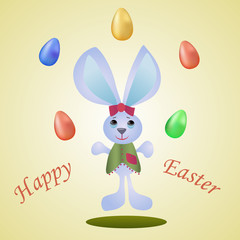 Happy Easter Bunny juggling Easter eggs