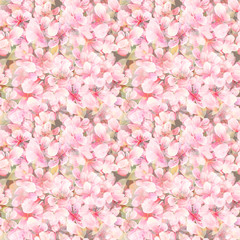 Cherry blossoms watercolor seamless pattern. Flowers, petals