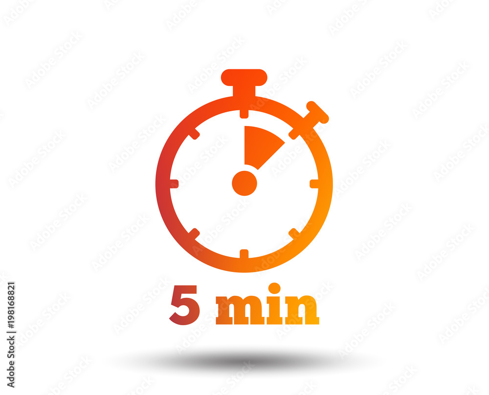 Poster timer sign icon. 5 minutes stopwatch symbol. blurred gradient design element. vivid graphic flat ico
