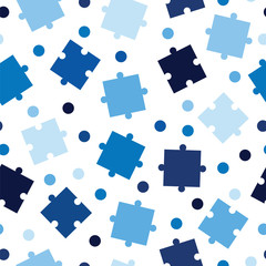Naklejka premium seamless tileable pattern with puzzle pieces in blue shades