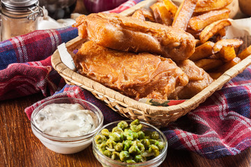 Traditional fish in beer batter and chips