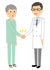 白衣の男性　入院患者　握手