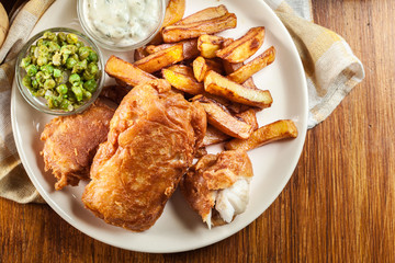 Traditional fish in beer batter and chips