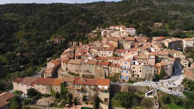 Aerial view of Bormes les mimosas, typical village of south of France, Cote d'Azur, Var, HD 1920X1080)