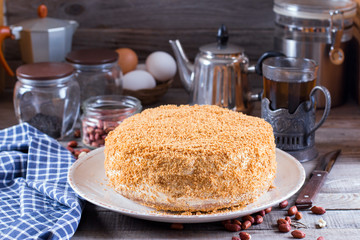 Homemade honey cake with sour cream
