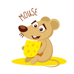 Mouse with cheese Vector illustration isolated