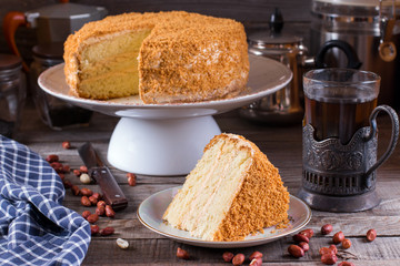 Homemade cake with cream and peanuts