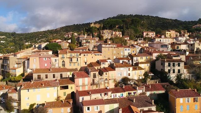 Aerial view of Bormes les mimosas, typical village of south of France, Cote d'Azur, Var, HD 1920X1080)