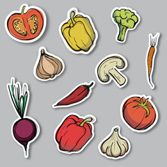 Stickers with sketches of vegetables