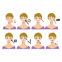 Cartoon Female Makeup Steps. Vector