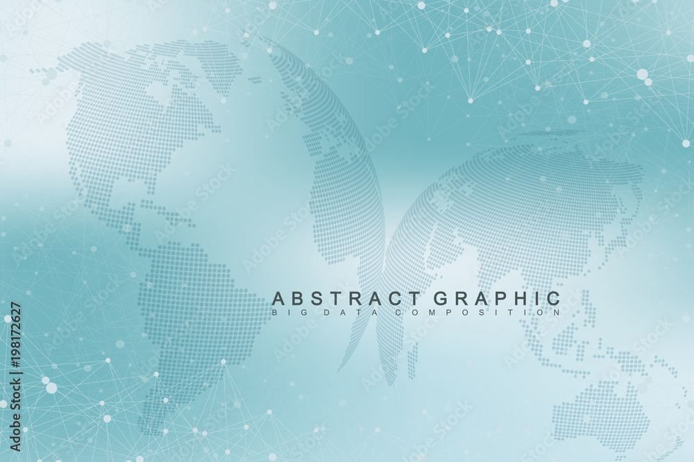 Aufkleber Virtual graphic background with world globes. Global network connection. Digital data visualization. Connection two hemisphere of the planet Earth. Vector illustration.
